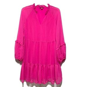 Vince Camuto Tiered Hot Pink Long Sleeve Dress Barbiecore Size Extra Small, XS